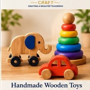 Handmade Wooden Toy Set – Elephant, Car & Stacking Rings